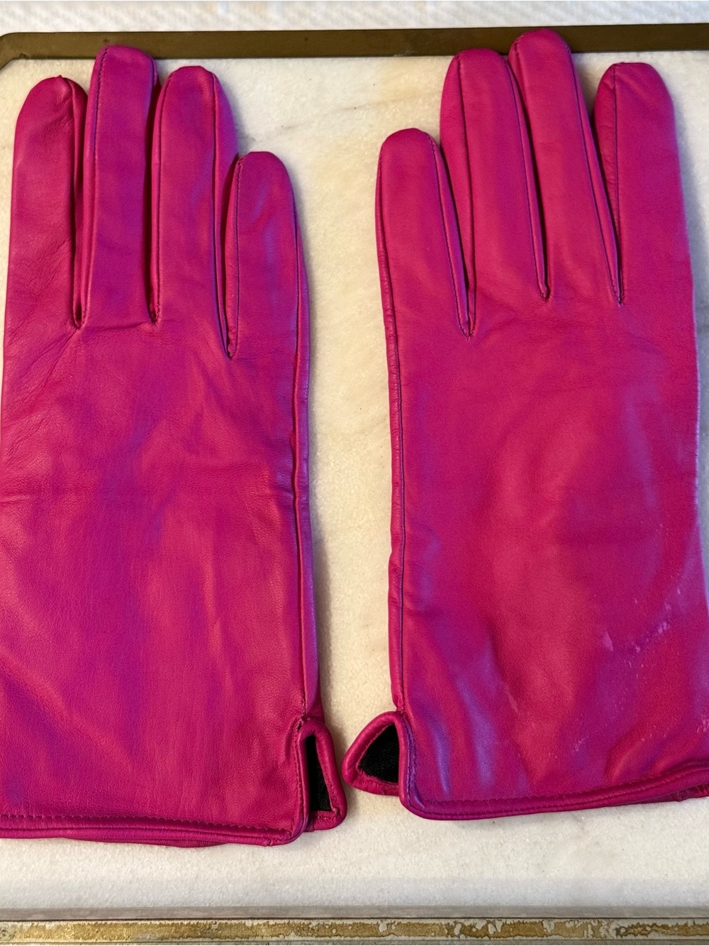 Beymen Club Womens Fuchsia Pink 100% Leather Gloves Size M Turkey NWOT